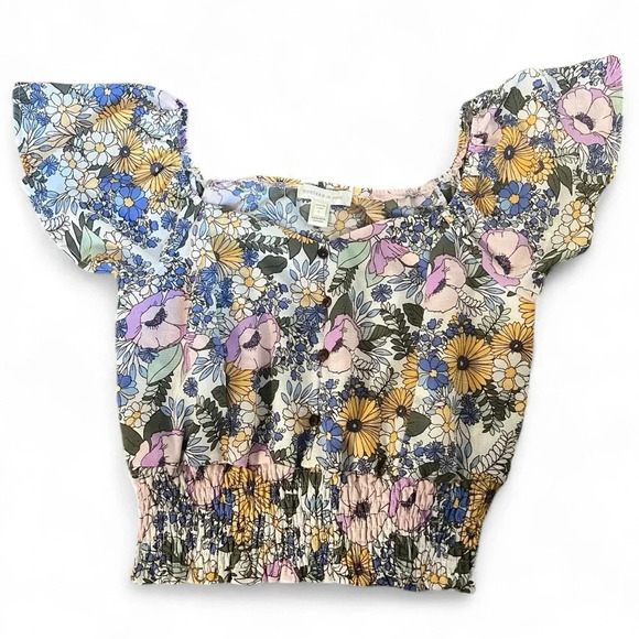 Monteau Floral Boho Smocked Crop Top size large - Picture 1 of 6